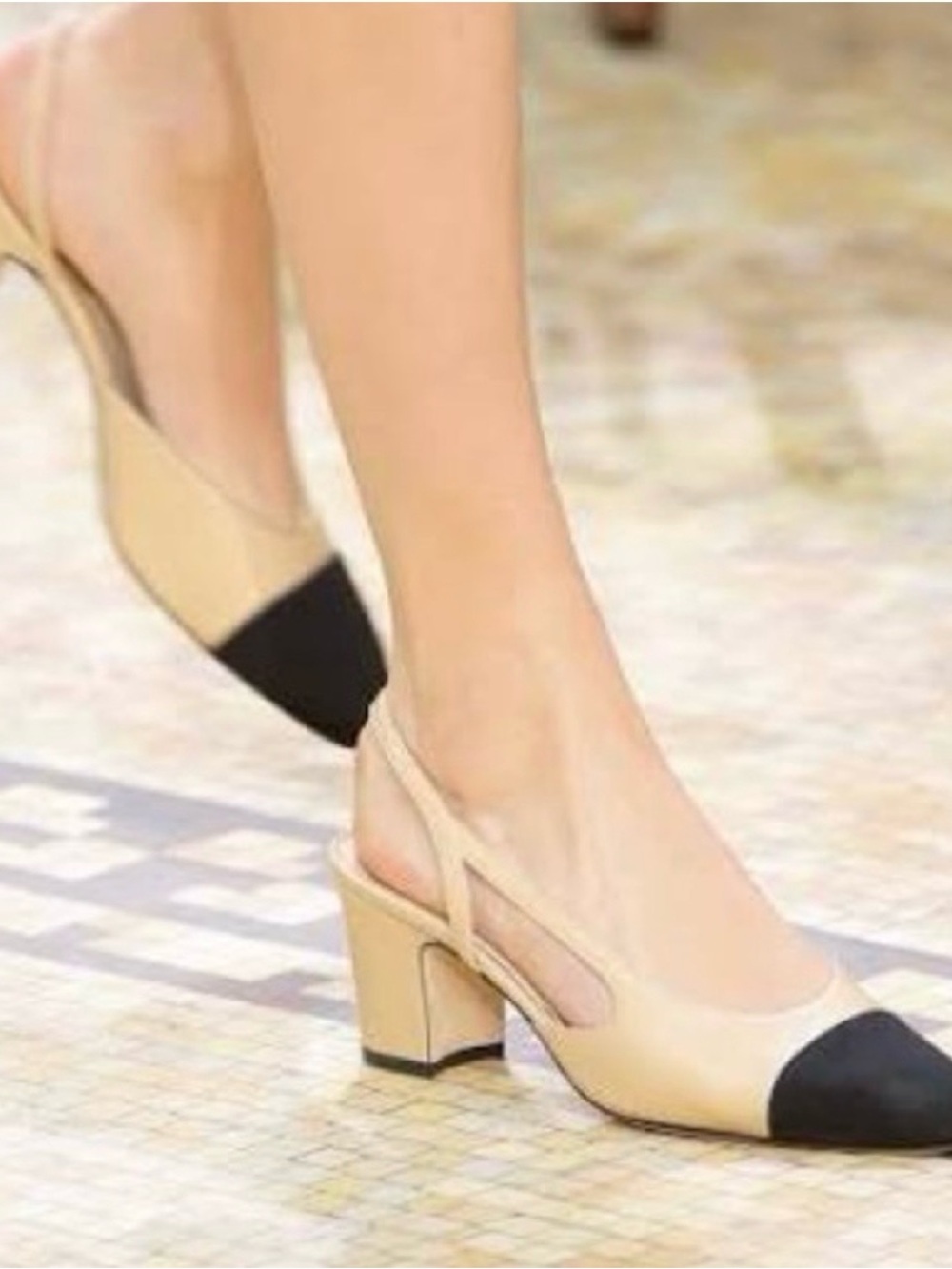 CHANEL Beige and Black Two-Tone Slingback Block Heels